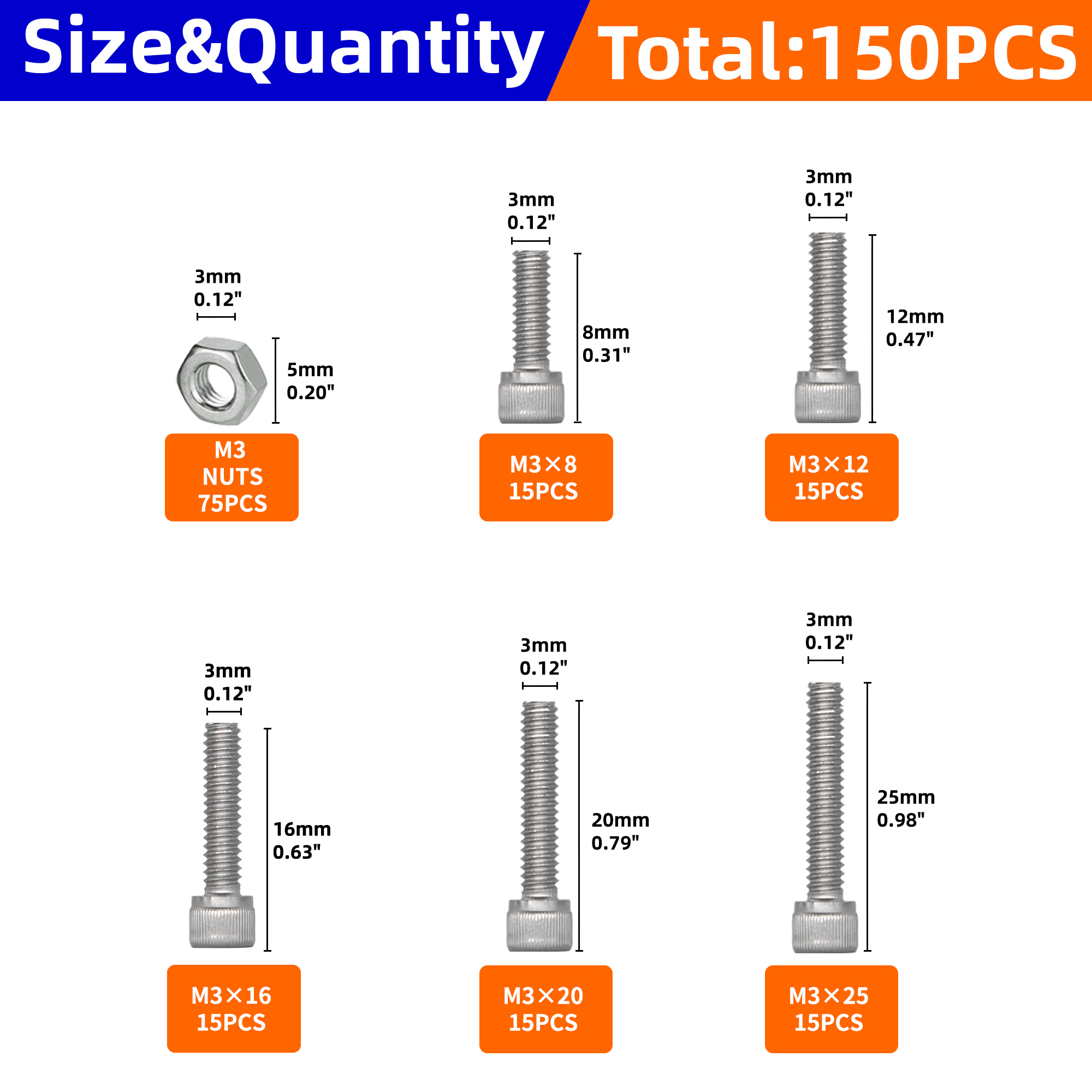 150PCS Hex Head Screw And Nut  - Nuts Mix recension och pris